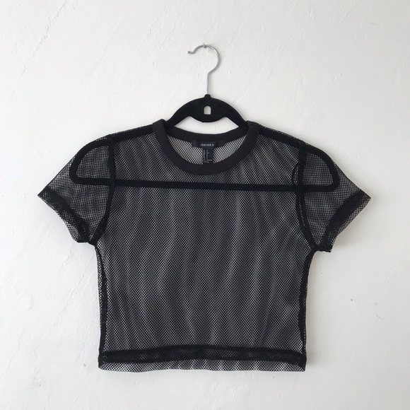 Forever 21 Black Mesh Top - Picture 1 of 5